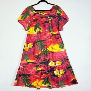 Ali'i Fashions Hawaii Womens Medium Tropical Aloha Palm Tree Sunset Maxi Dress